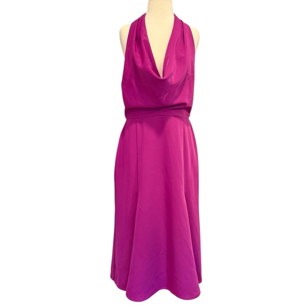 Harlyn Orchid Fit and Flare Halter Dress Plunging Drape Neckline Open Back XL - Picture 4 of 12